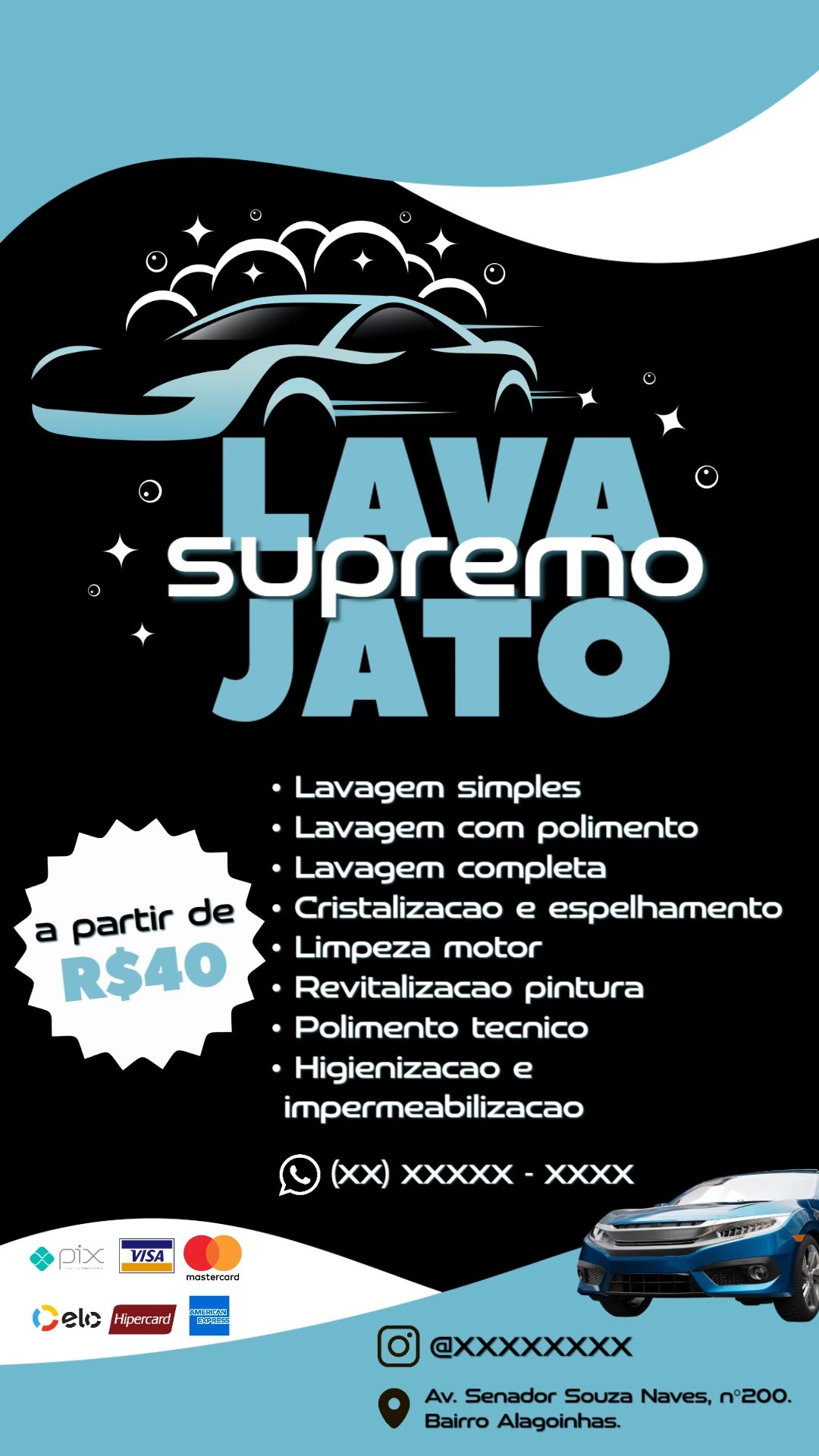 Cartão de Visita Digital para Lava Jato Editável Online