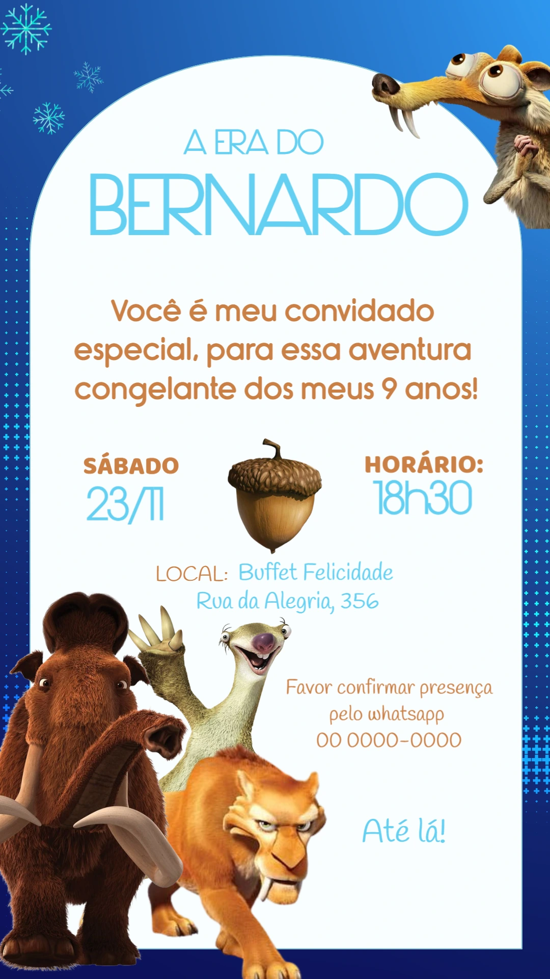 Convite Aniversário A Era do Gelo com Personagens para Editar
