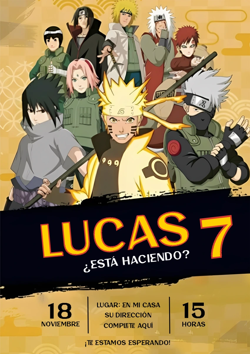 Invitación de Cumpleaños de Naruto para Editar Online