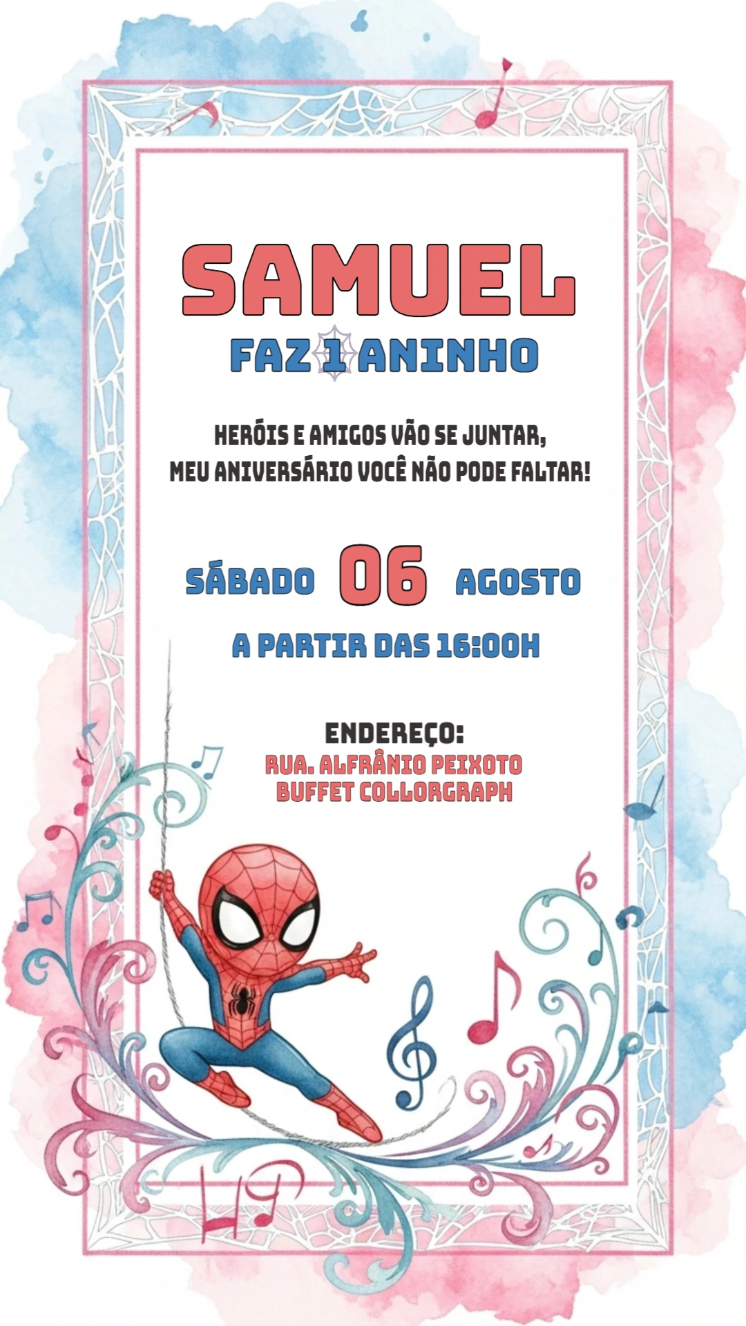 Convite de Aniversário Homem Aranha Fofo para Editar Online