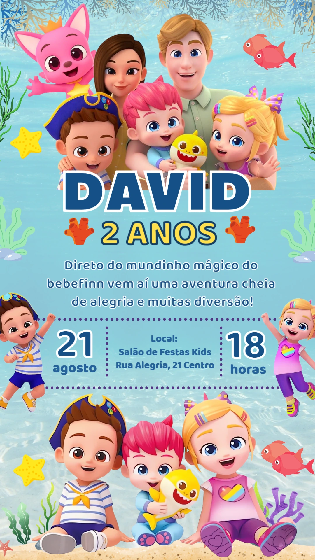 Convite Aniversário Bebefinn com Personagens para Editar Online