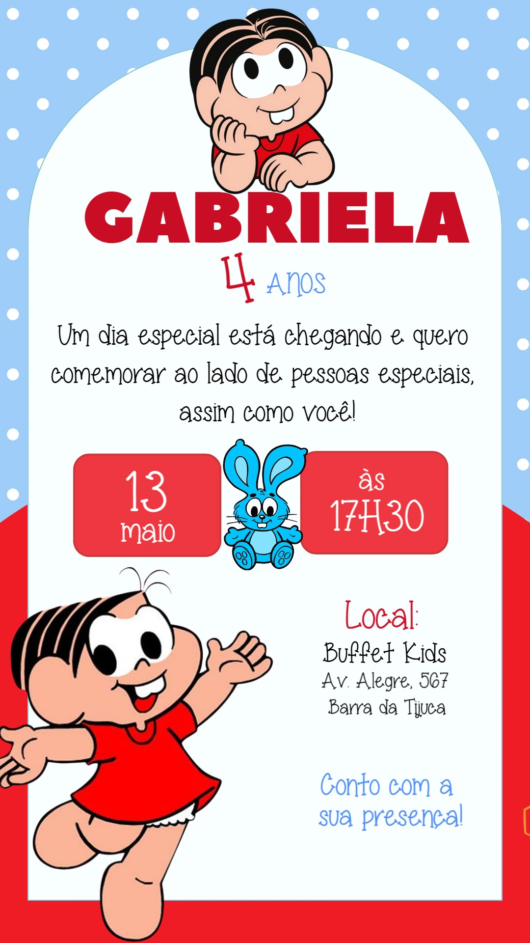 Convite de Aniversário da Turma da Mônica Editável Online