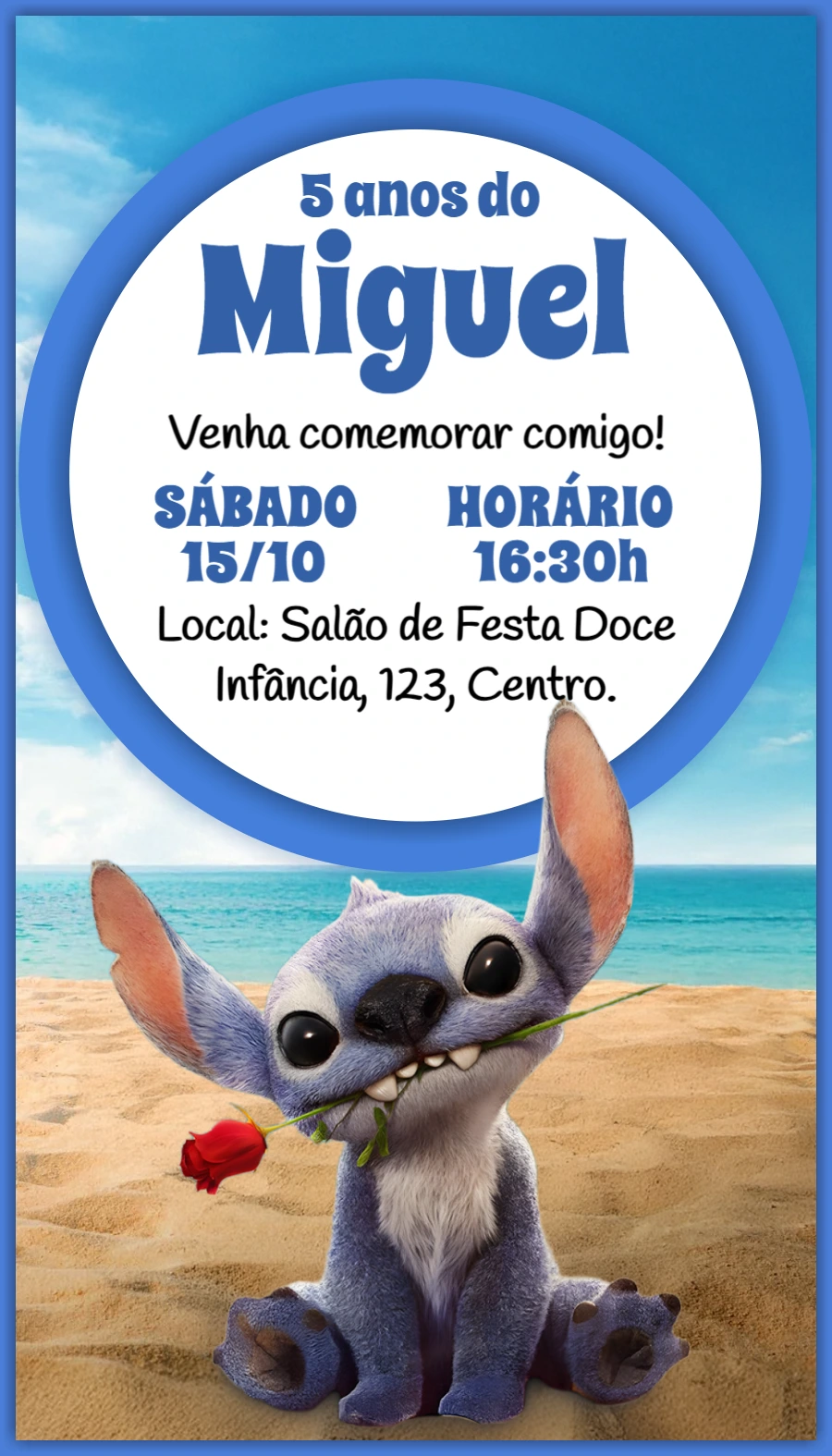 Convite de Aniversário Stitch Fofo para Editar Online