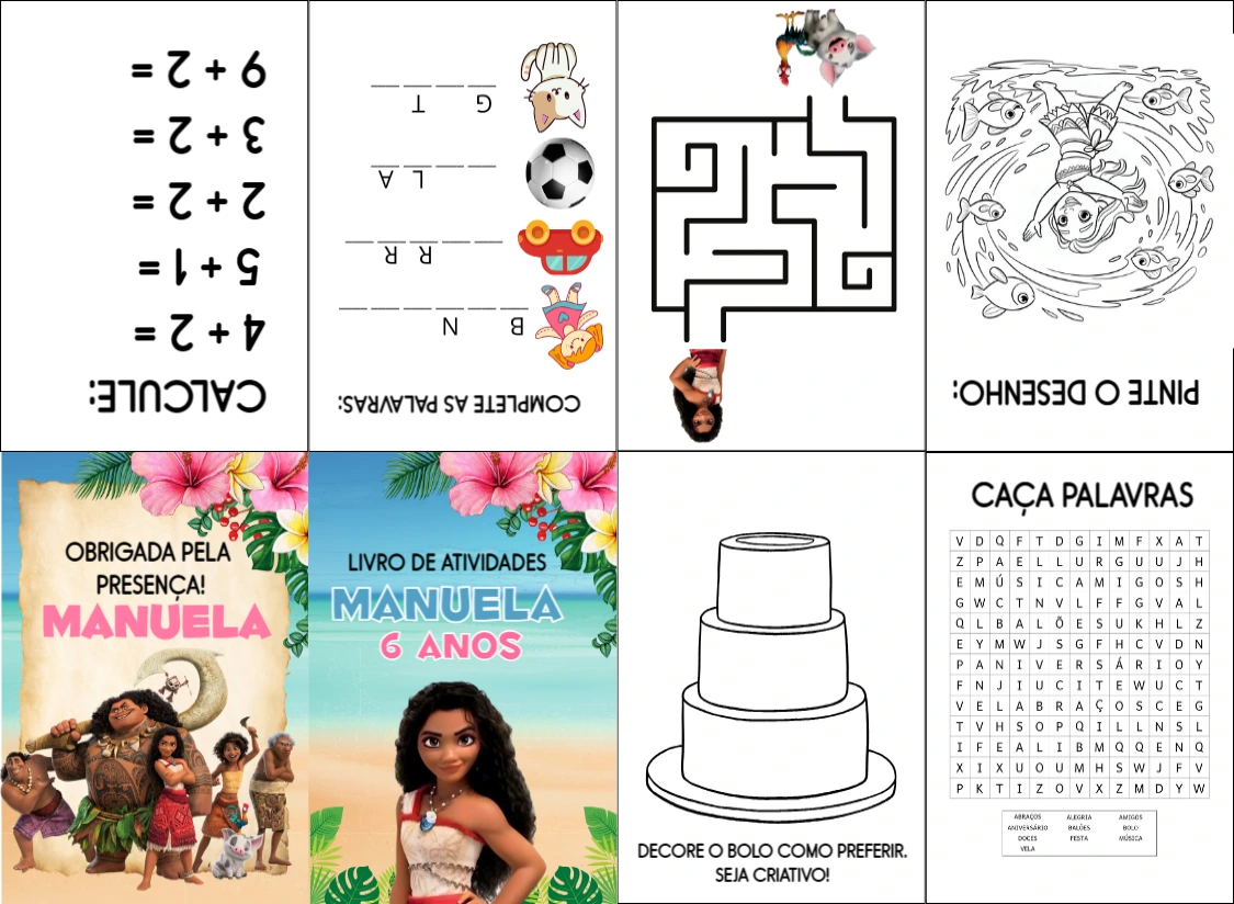 Livro de Atividades Moana para Aniversário para Editar Online