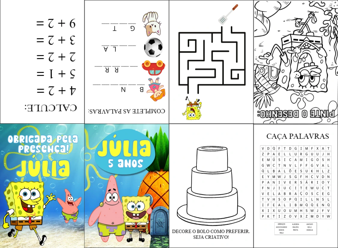 Livro de Atividades Bob Esponja Editável para Aniversário
