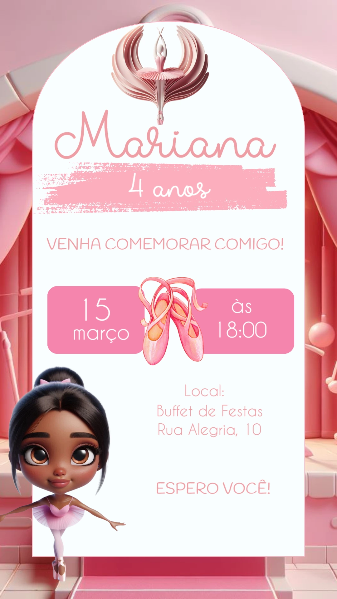 Convite de Aniversário Bailarina para Editar Online