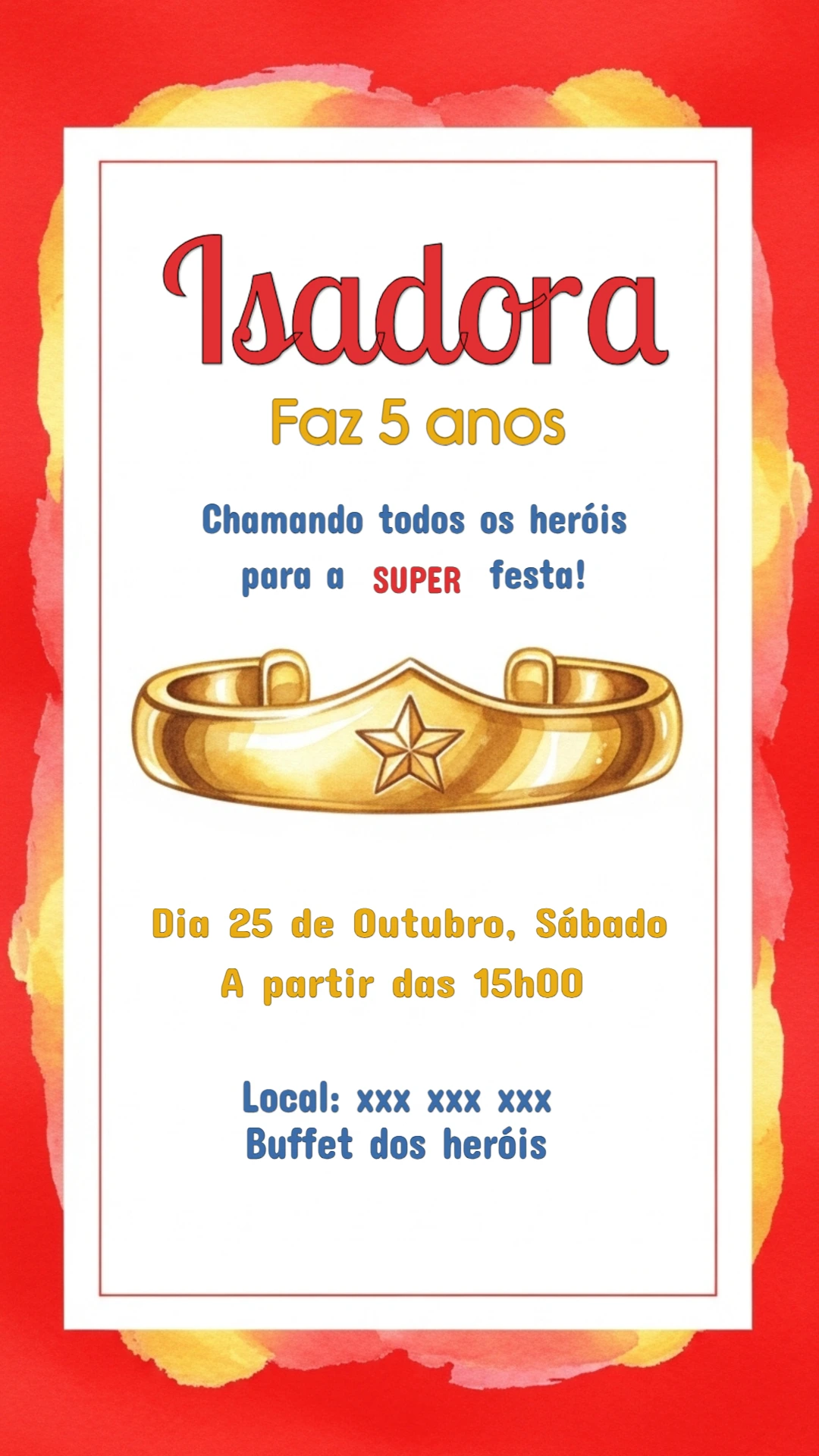 Convite Aniversário Mulher Maravilha para Editar Online