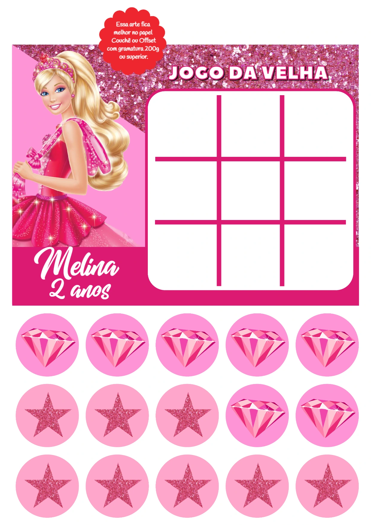 Jogo da Velha Barbie para Aniversário para Editar Online
