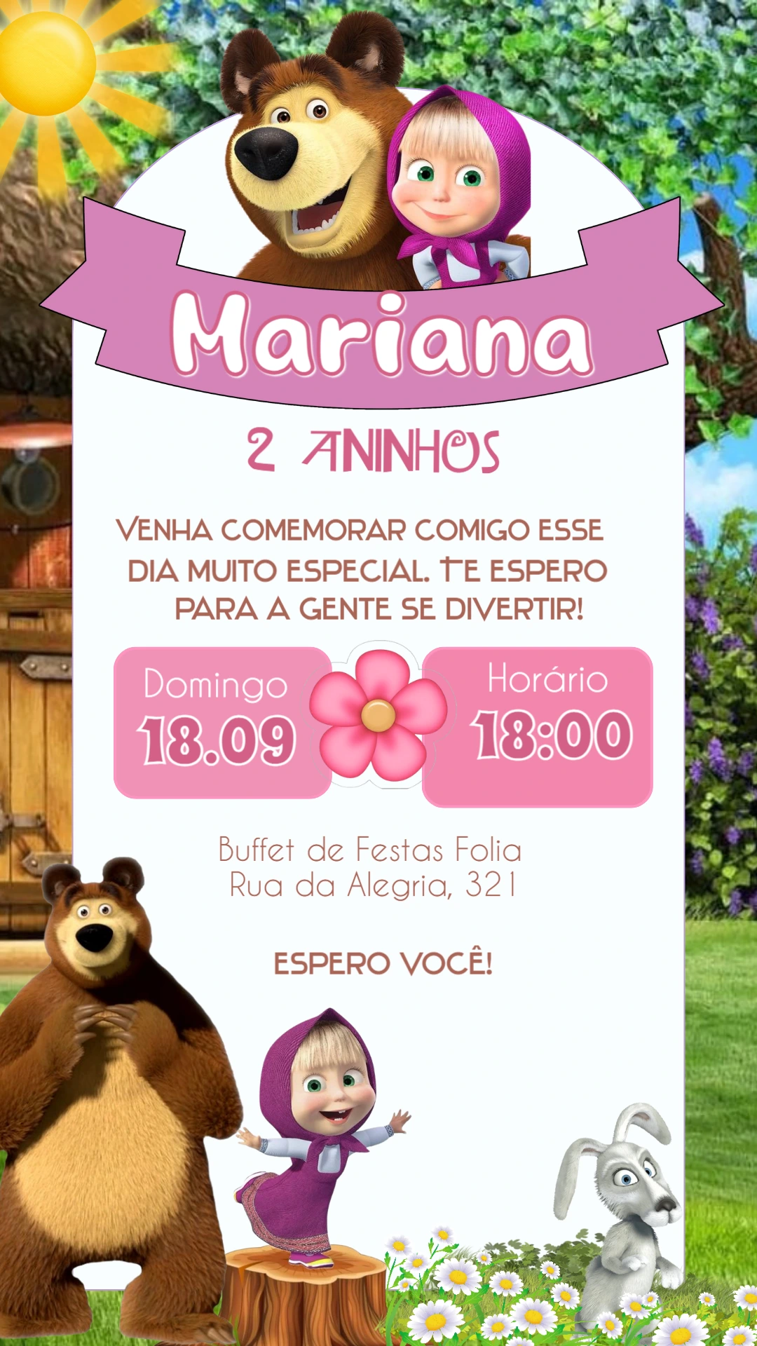 Convite Aniversário Masha e o Urso para Editar Online