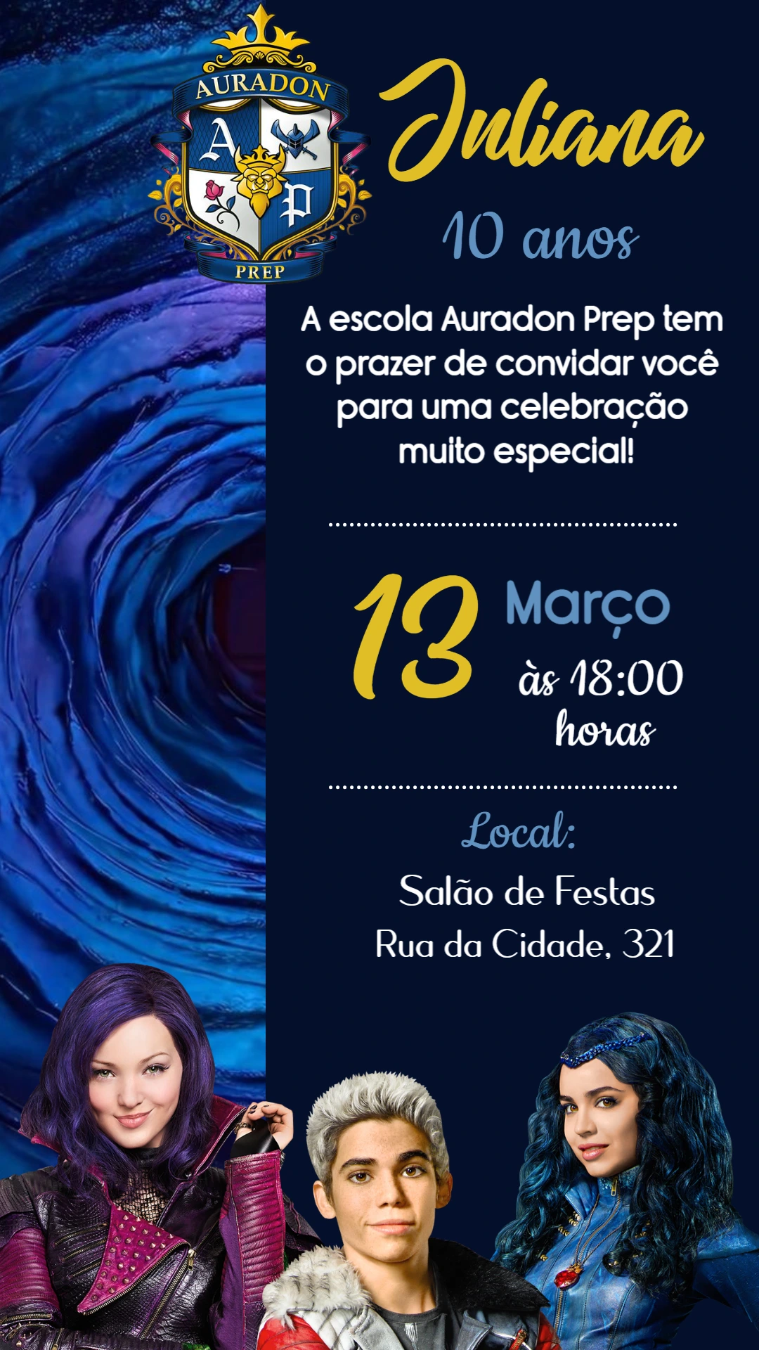 Convite de Aniversário Descendentes Digital para Editar e Enviar