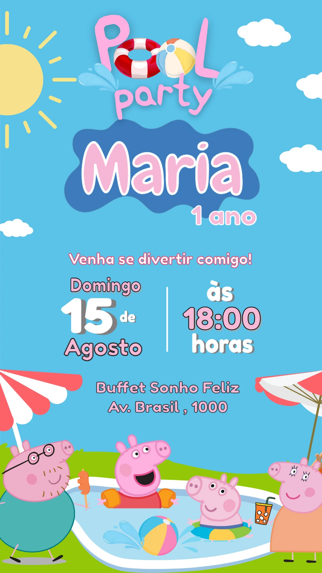 Convite de Aniversário Peppa Pig Editável