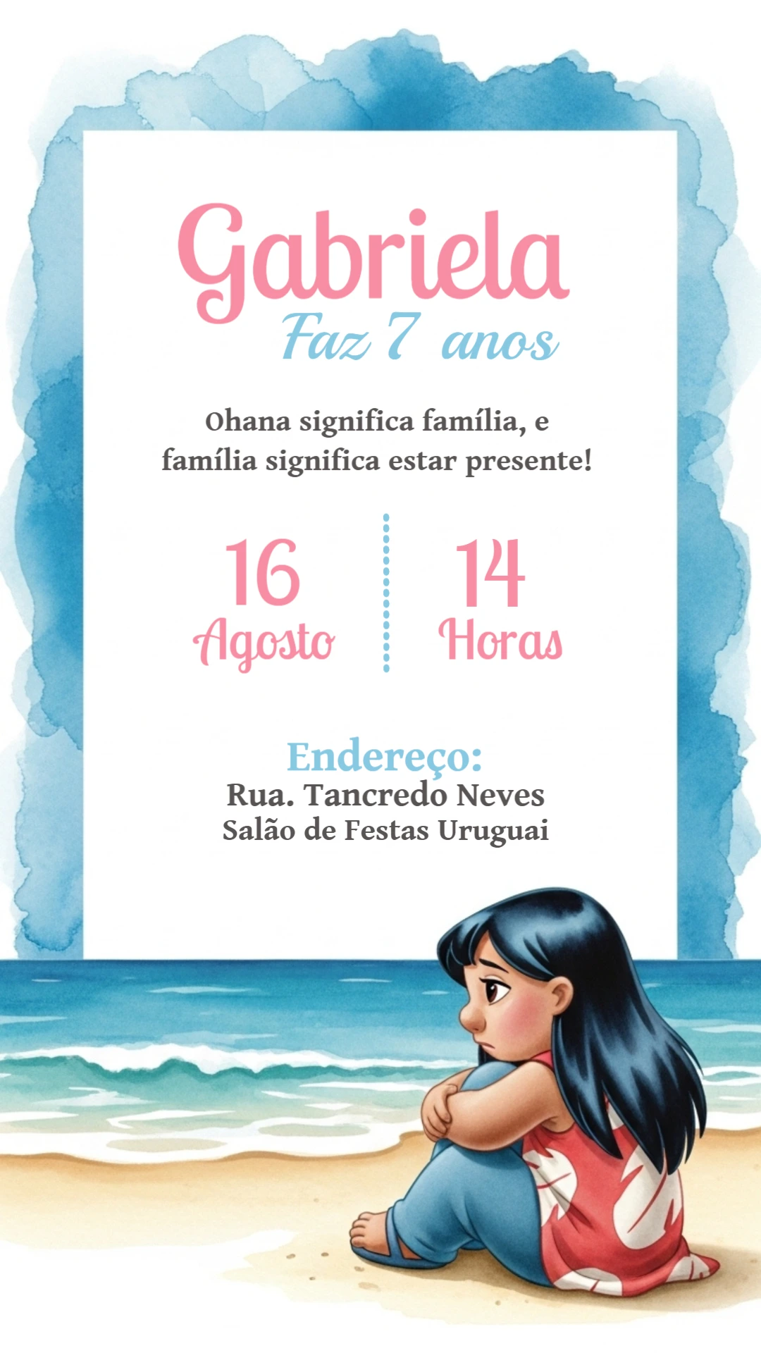 Convite de Aniversário Lilo e Stitch para Editar Online