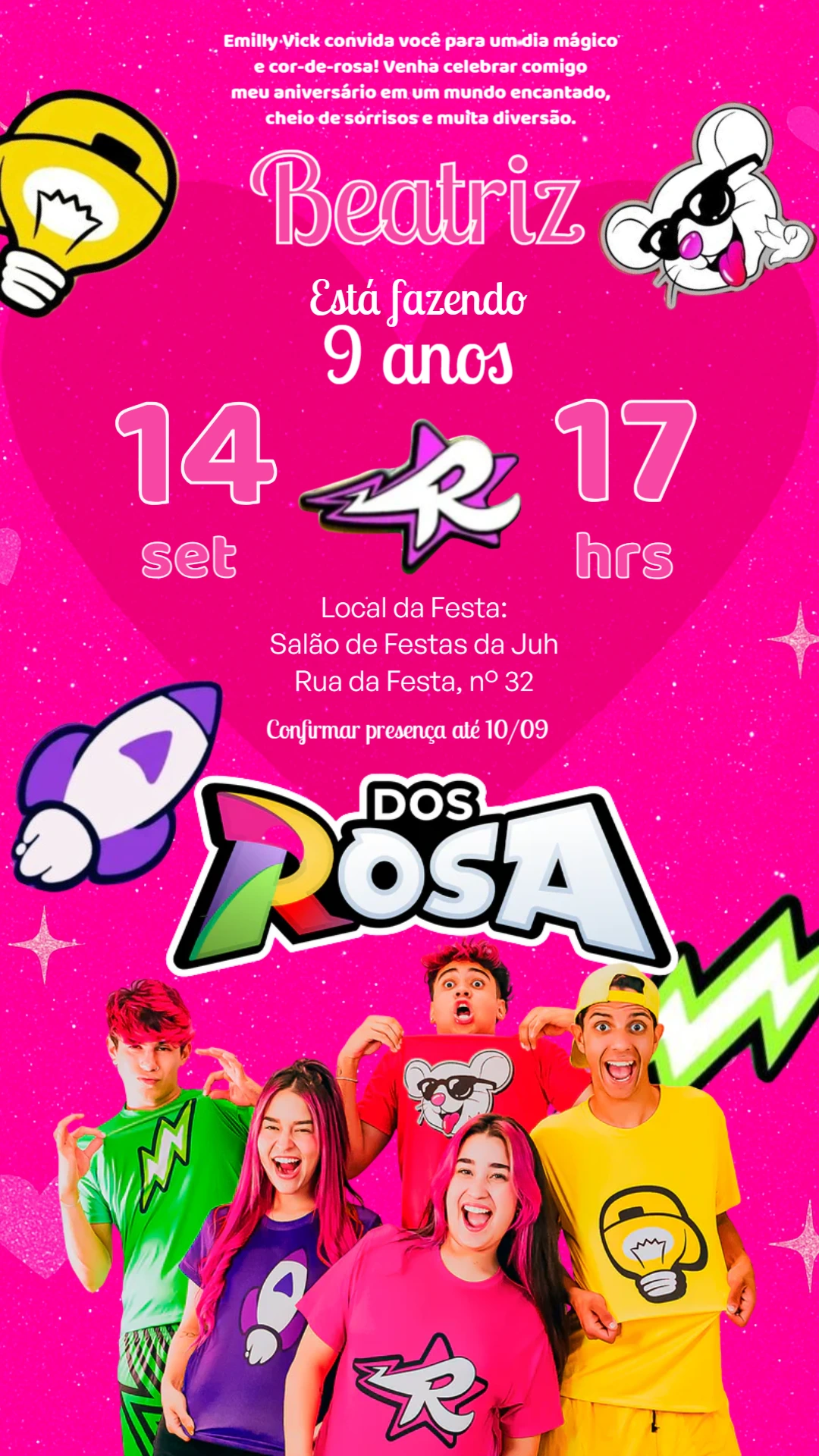 Convite Aniversário Dos Rosa e Emilly Vick para Editar Online