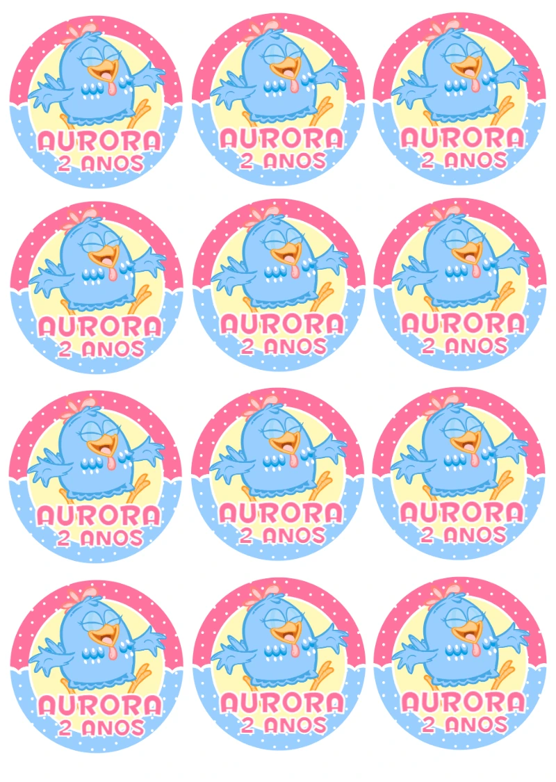 Adesivo Redondo Galinha Azul para Aniversário Editável Online