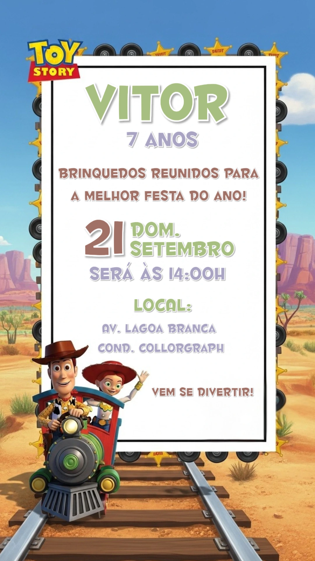 Convite de Aniversário Toy Story com Woody e Jessie para Editar
