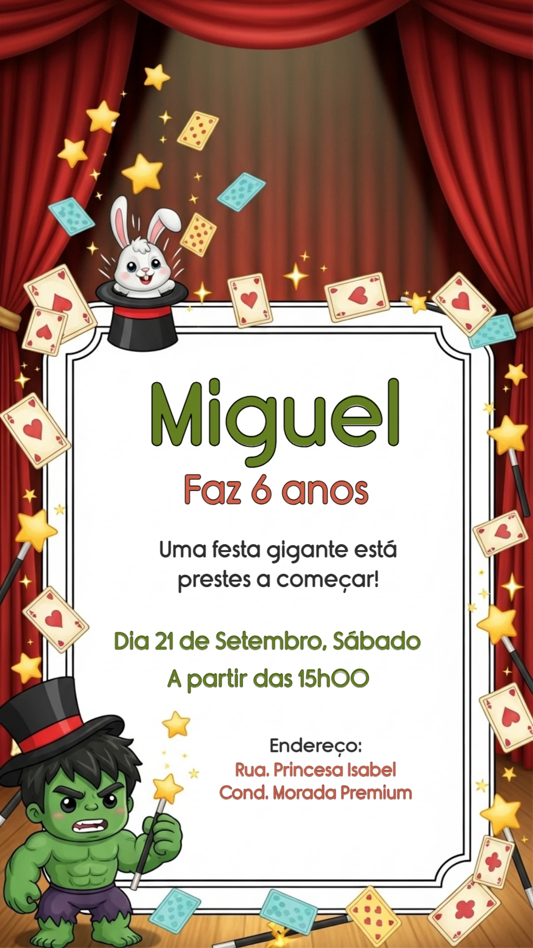 Convite Aniversário Incrível Hulk Mágico para Editar Online