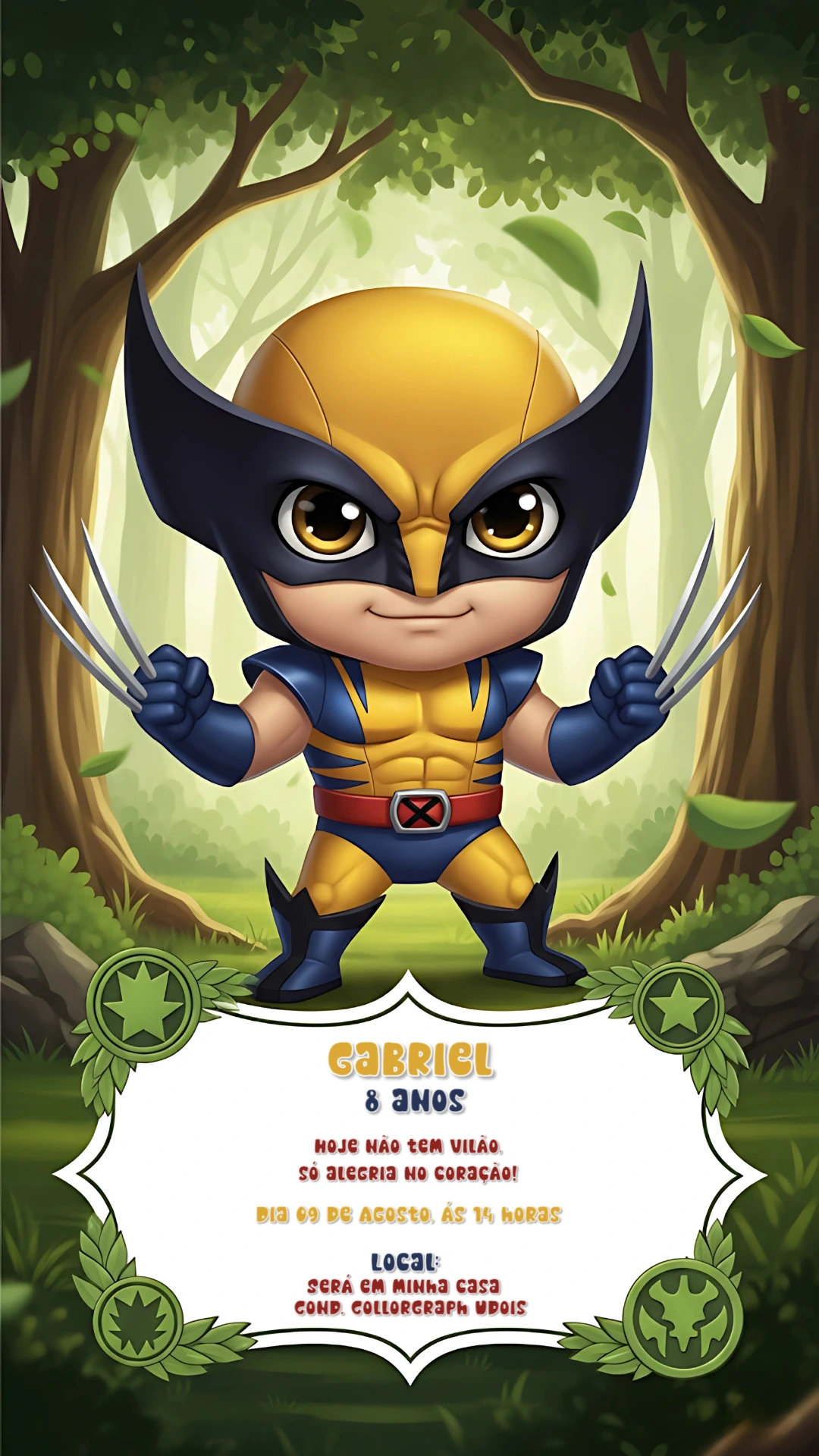 Convite de Aniversário Wolverine Fofo para Editar Online