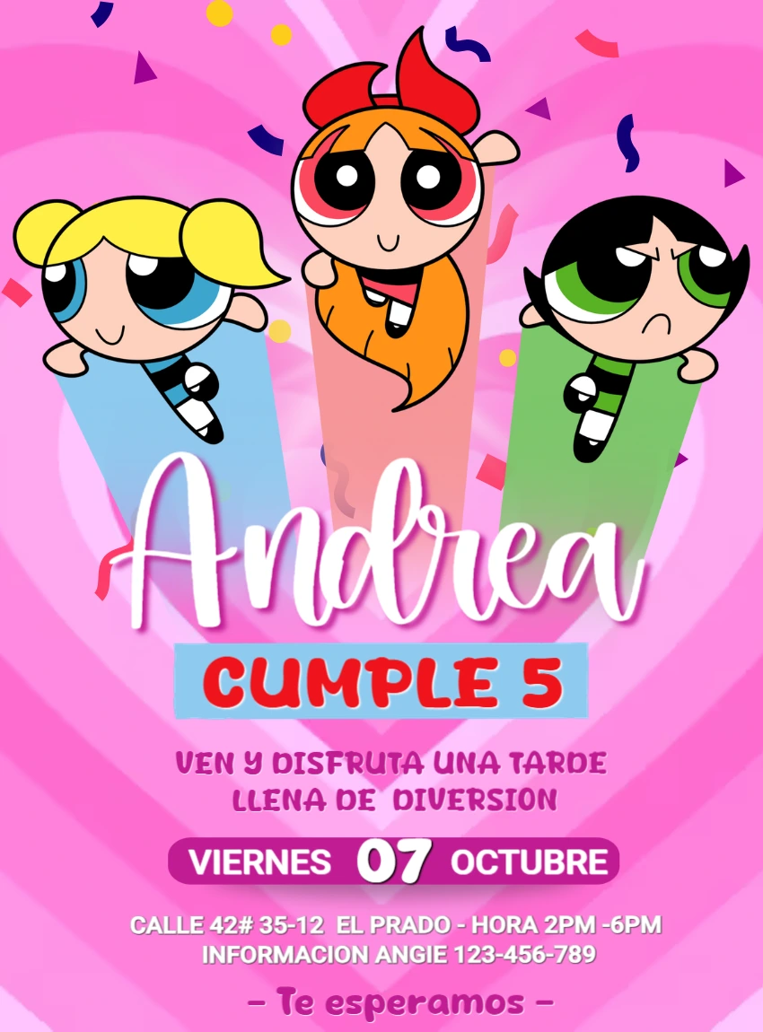 Invitación de Cumpleaños Chicas Superpoderosas para Editar