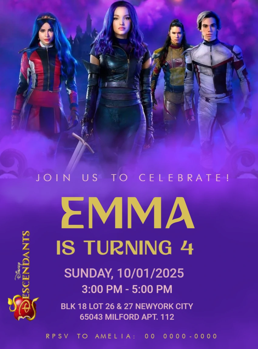 Descendants Birthday Invitation with Characters to Edit Online