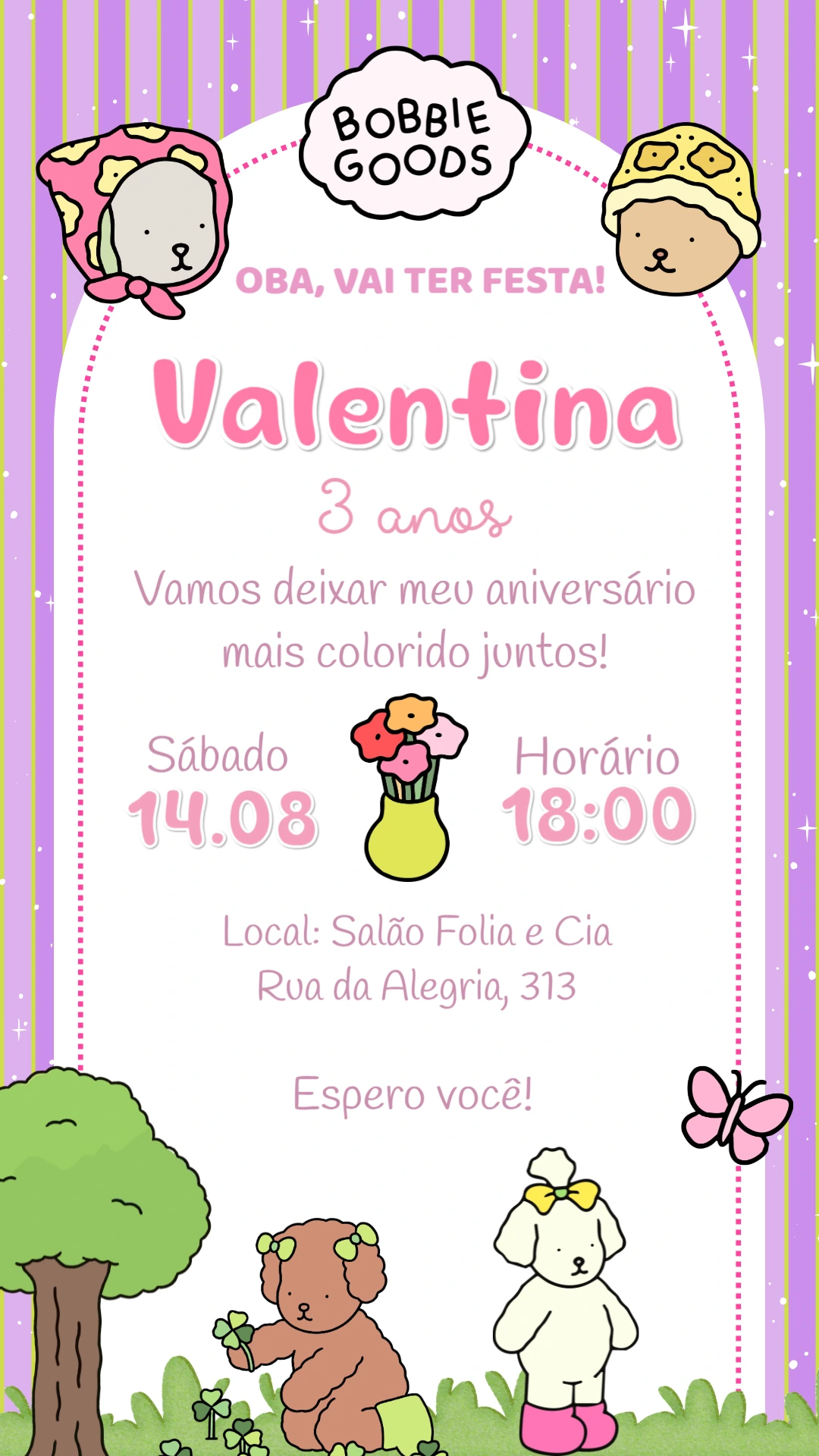 Convite de Aniversário Bobbie Goods para Editar Online