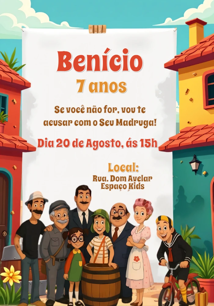 Convite de Aniversário Chaves com a Turma para Editar Online