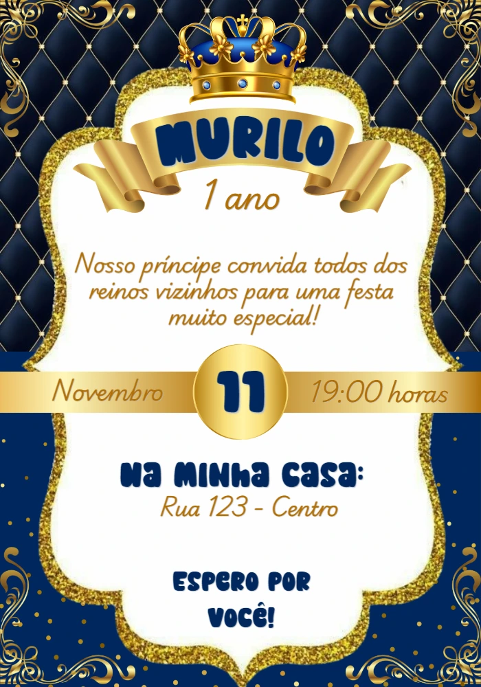 Convite Aniversário Realeza Menino para Editar Online