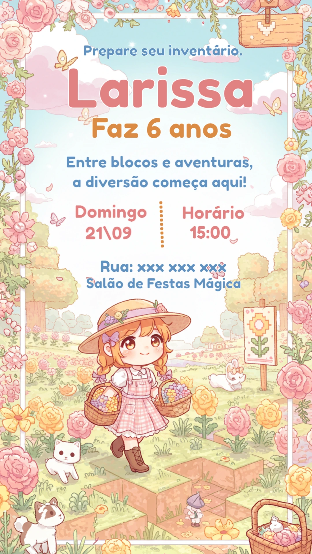 Convite Aniversário Minecraft Rosa para Editar Online