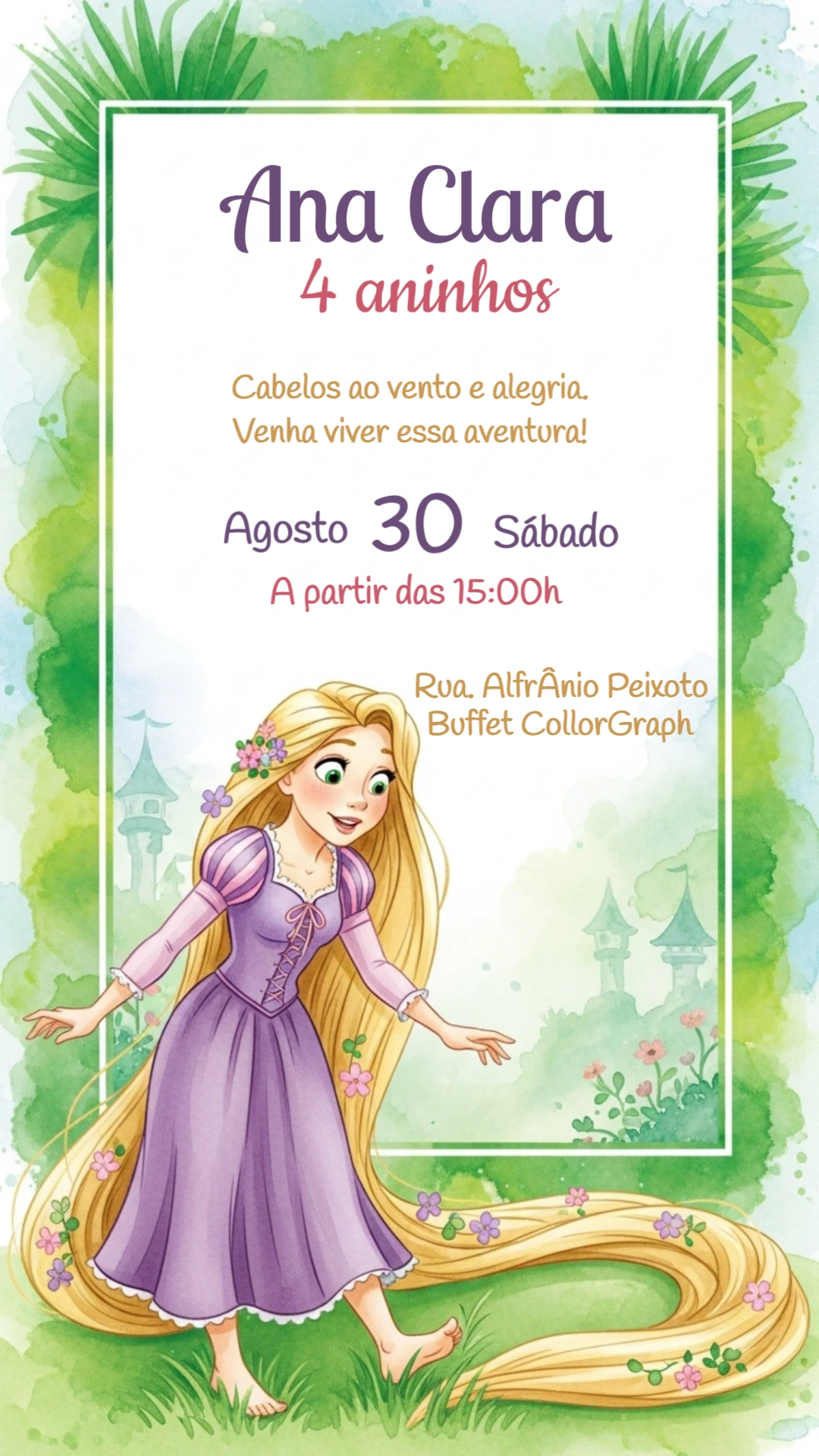 Convite de Aniversário Rapunzel Enrolados para Editar Online