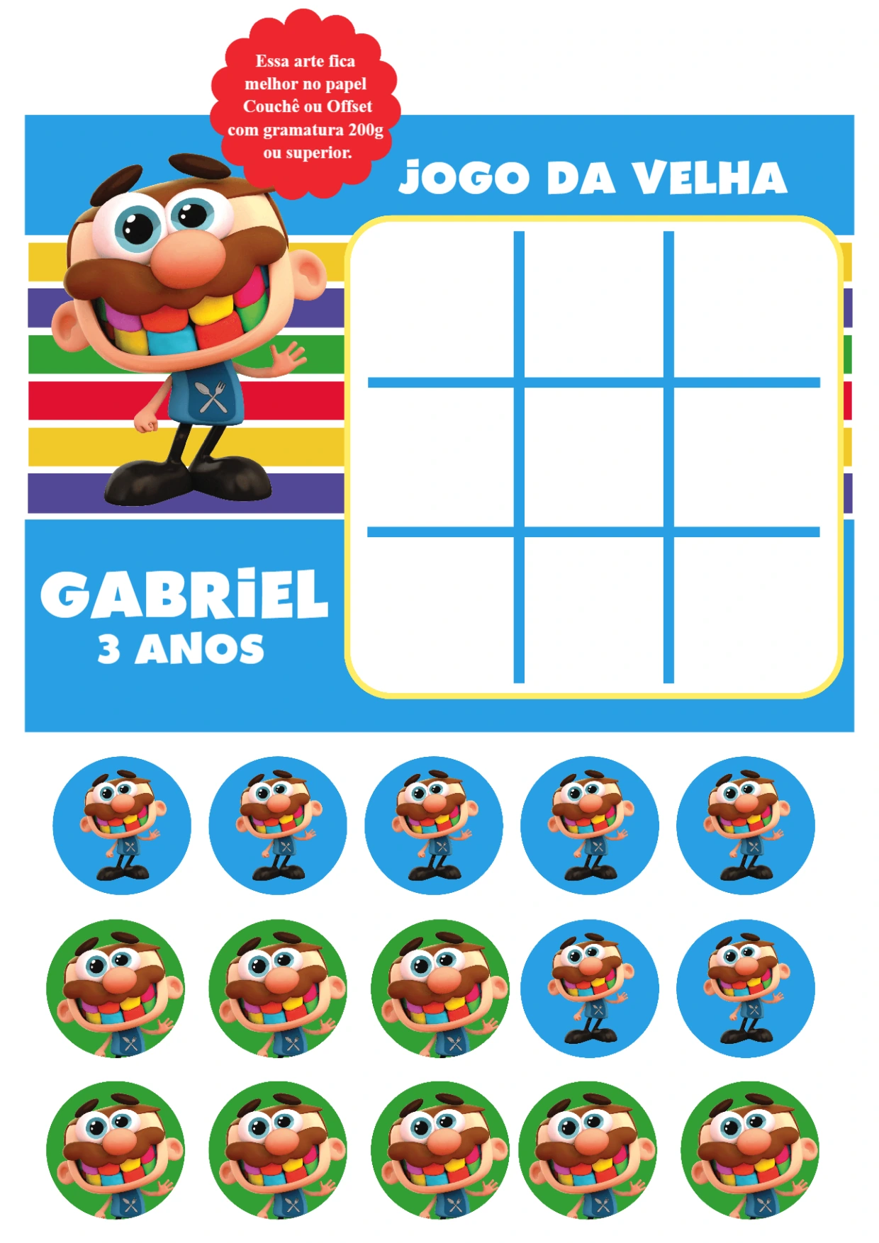 Lembrancinha Jogo da Velha José Comilão para Editar e Imprimir