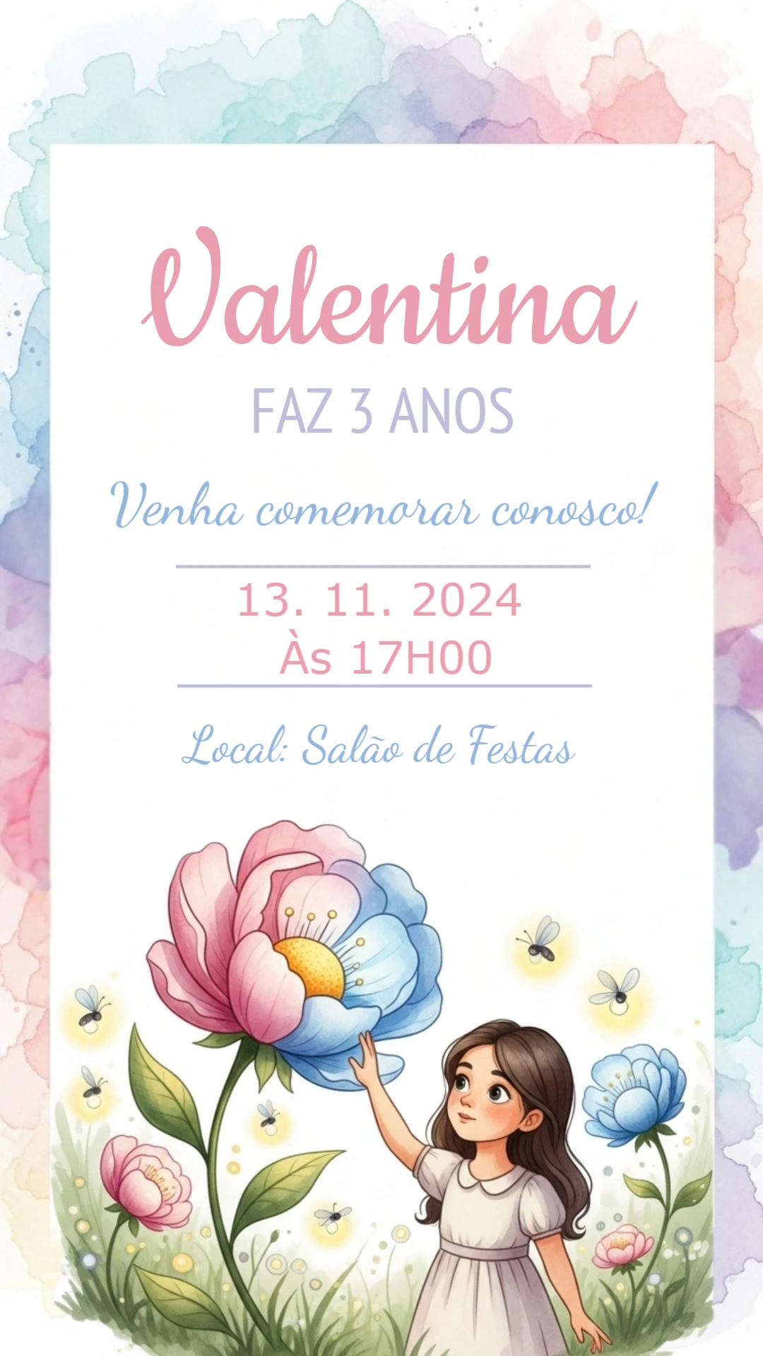 Convite Aniversário Jardim Encantado Menina para Editar Online