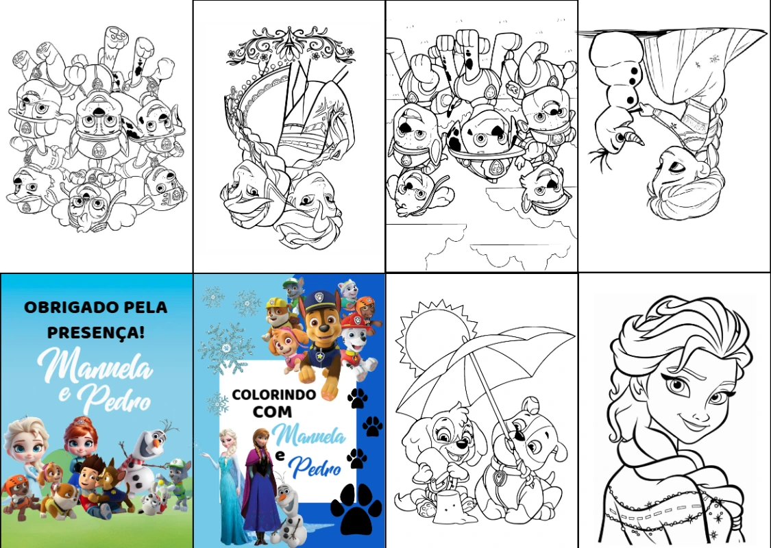 Livrinho de Colorir Frozen e Patrulha Canina para Editar Online
