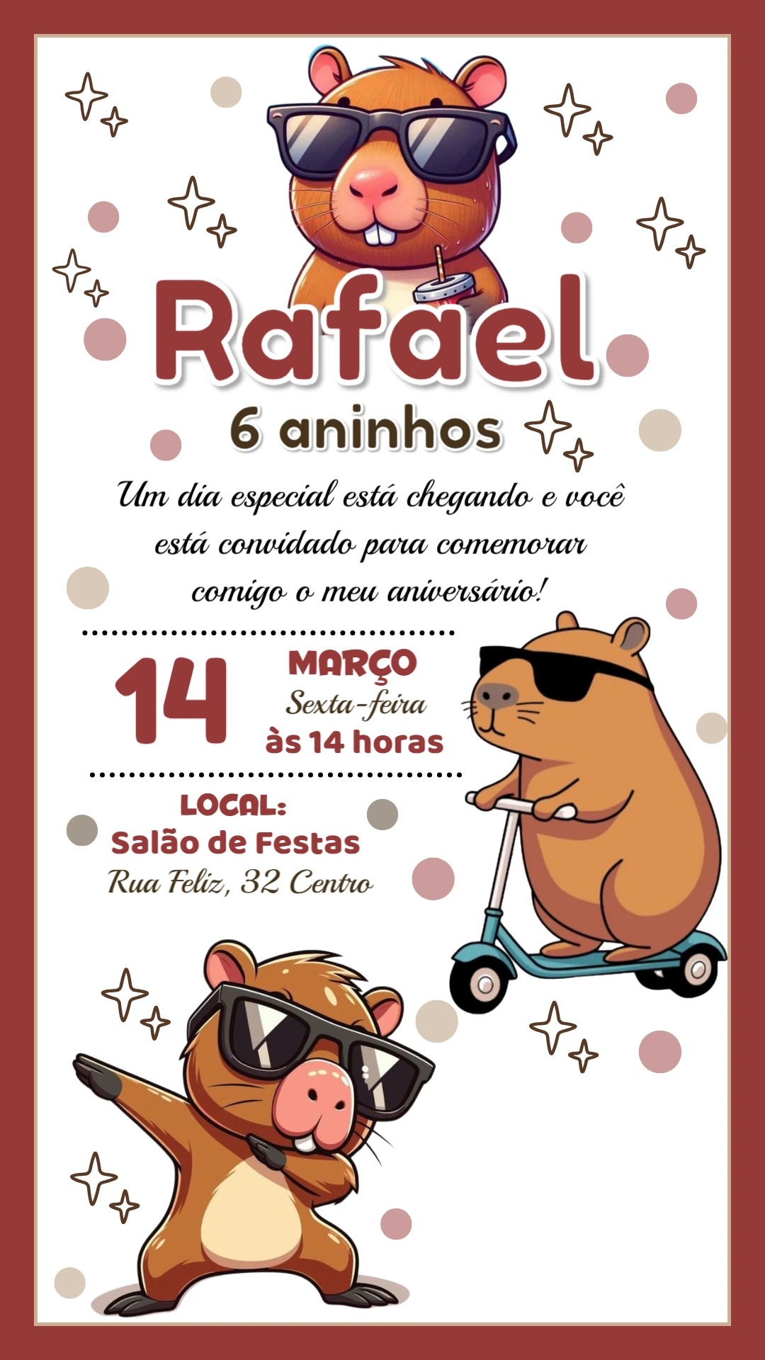 Convite de Aniversário Capivara Divertida para Editar Online