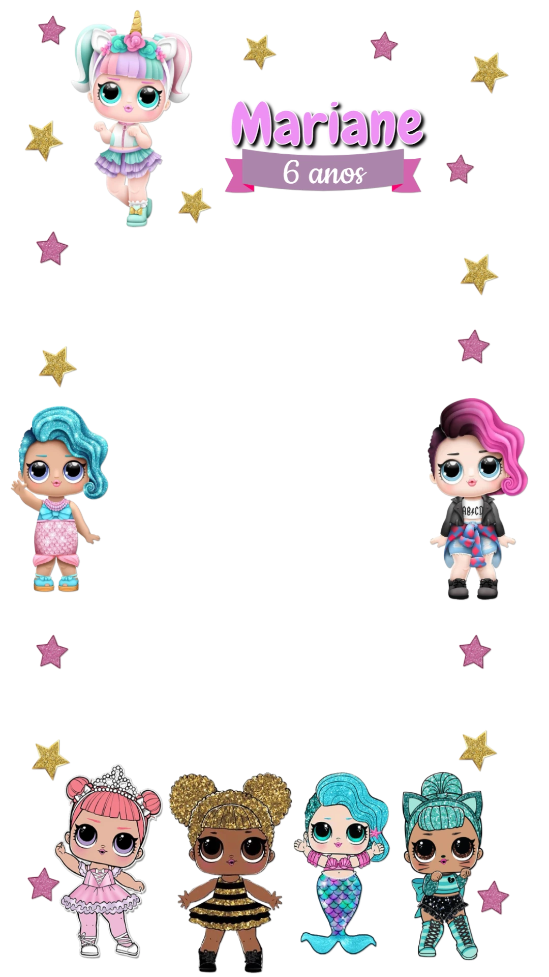 Moldura de Aniversário L.O.L. Surprise! com Bonecas para Editar