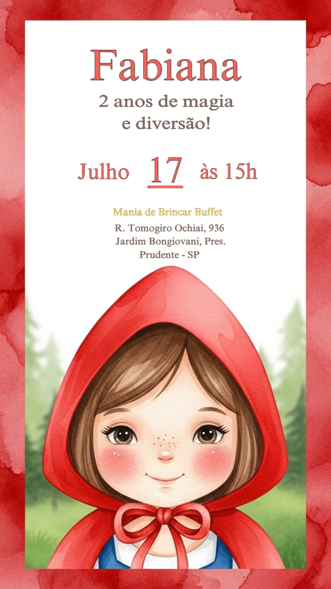 Convite Aniversário Chapeuzinho Vermelho para Editar Online