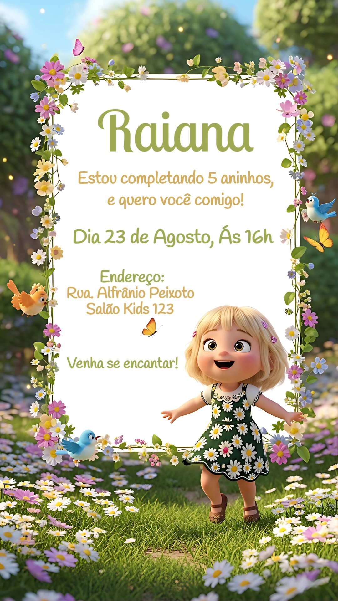 Convite Jardim Encantado com Menina para Editar Online