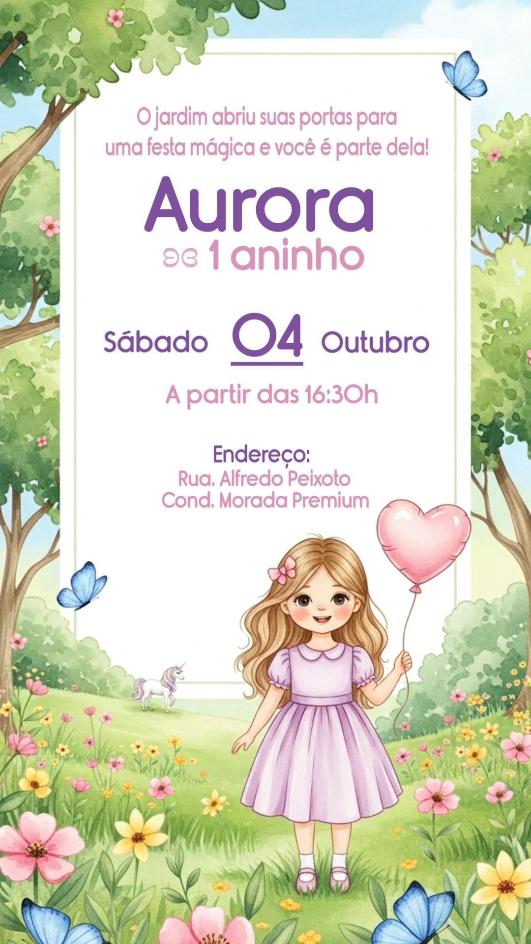 Convite Aniversário Jardim Encantado Menina para Editar