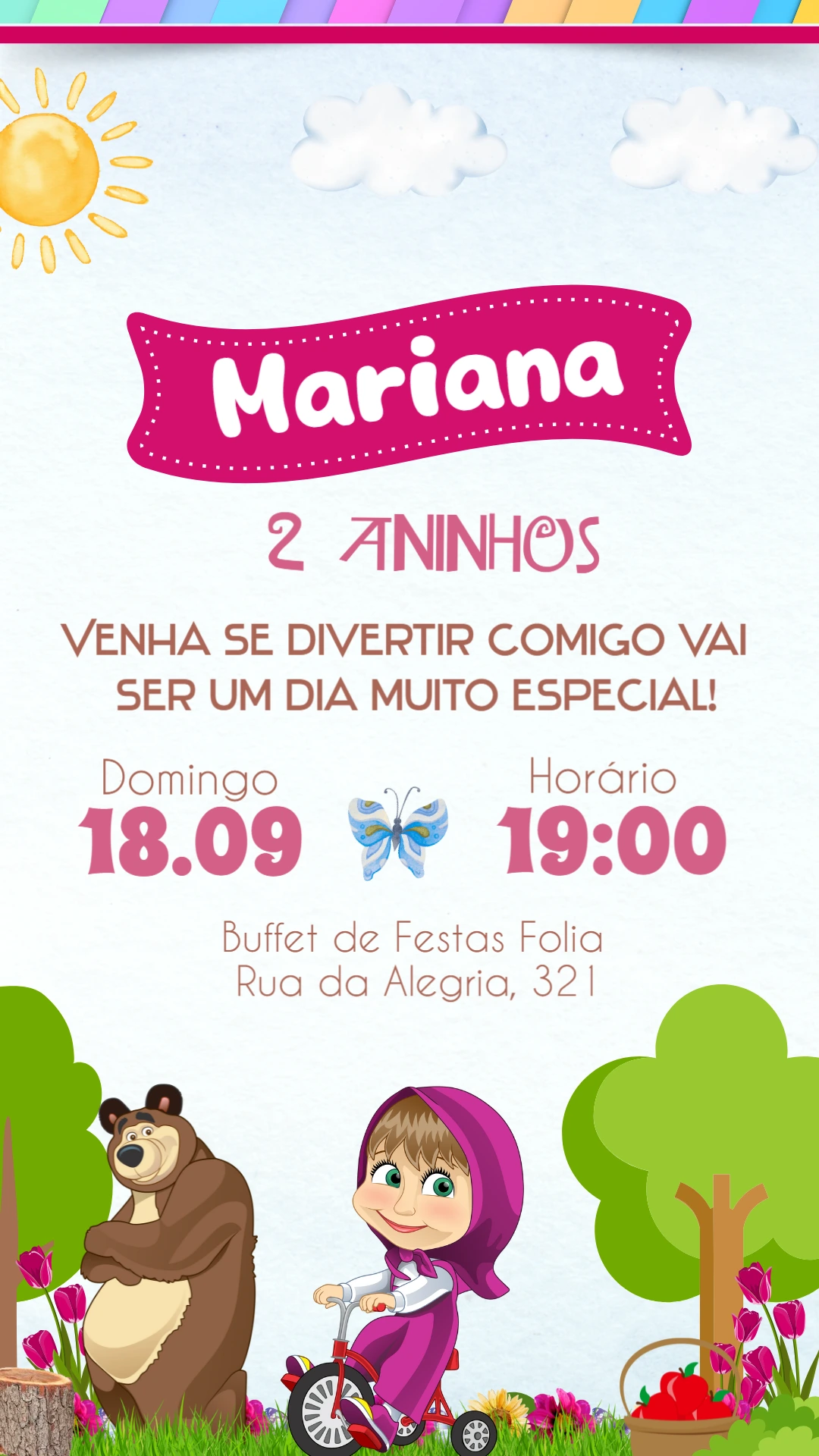 Convite Aniversário Masha e o Urso para Editar Online