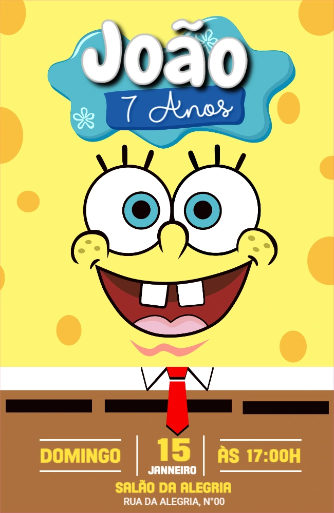 Convite de Aniversário Bob Esponja para Editar Online