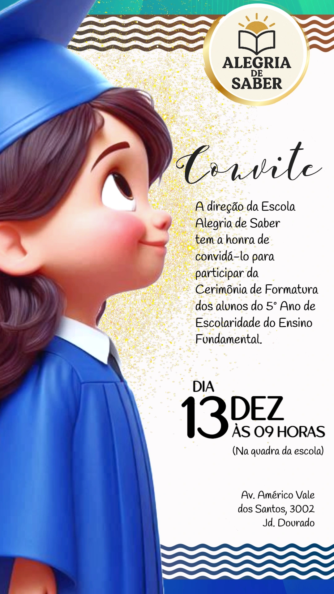 Convite de Formatura Infantil com Logo Editável Online
