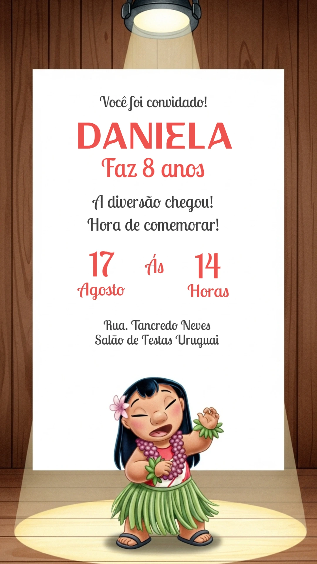 Convite de Aniversário Lilo & Stitch para Editar Online