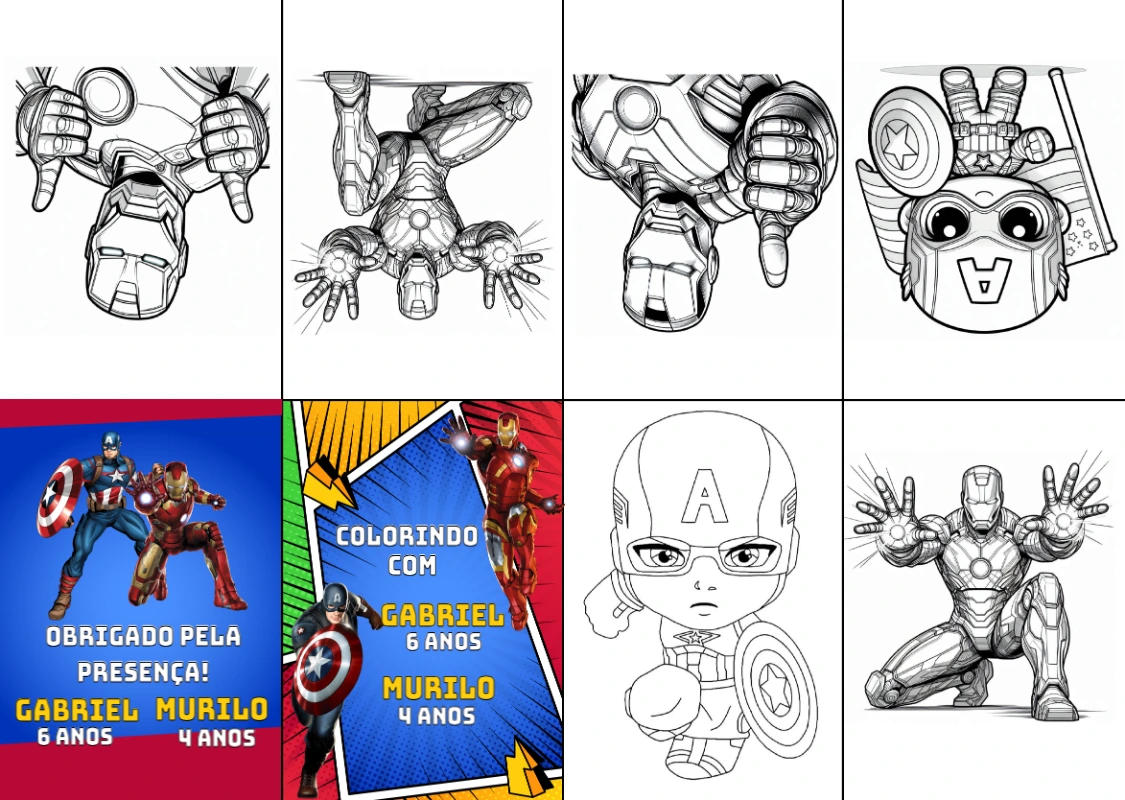 Mini Livro de Colorir Vingadores Duplo para Editar Online