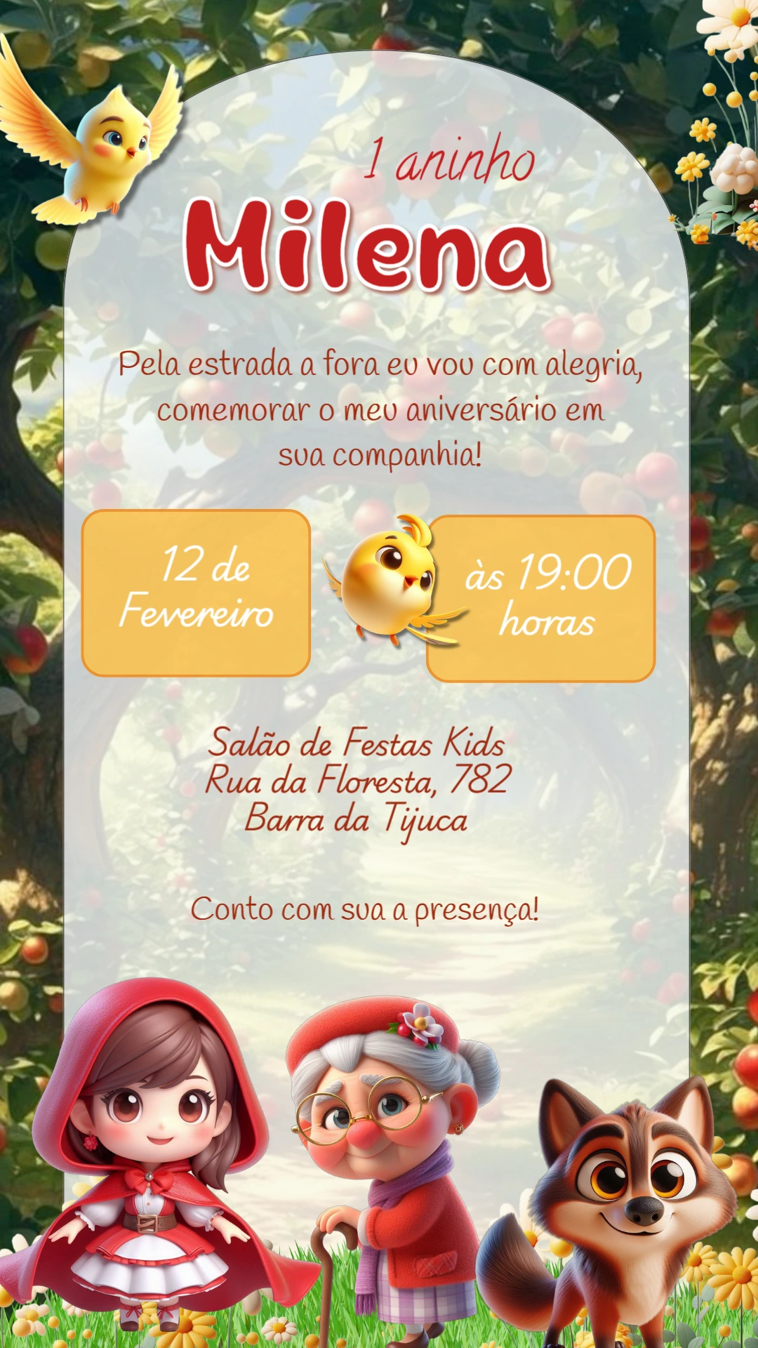 Convite Aniversário Chapeuzinho Vermelho Editável Online