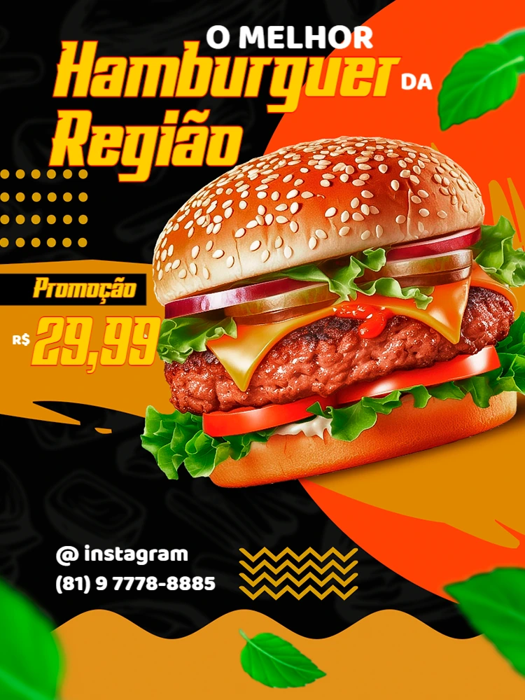 Post Editável de Hambúrguer para Promoção Online