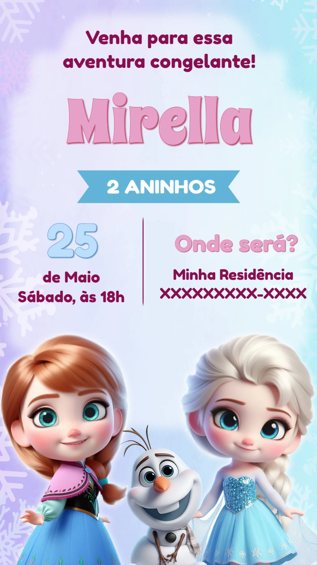 Convite de Aniversário Frozen com Personagens para Editar Online
