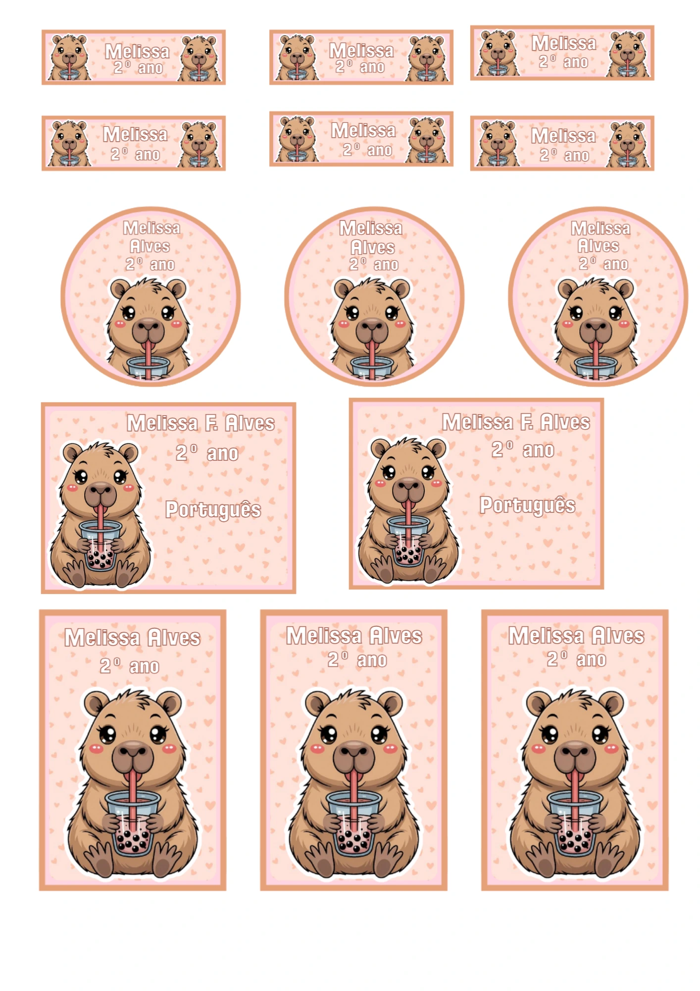 Kit Etiquetas Escolares Capivara Boba Editável para Imprimir