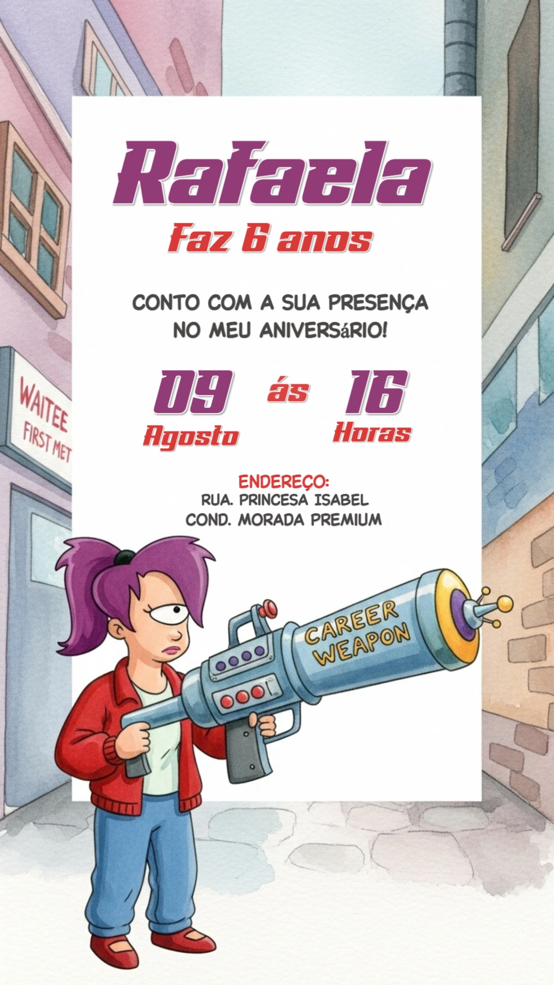 Convite de Aniversário Futurama com Leela para Editar Online