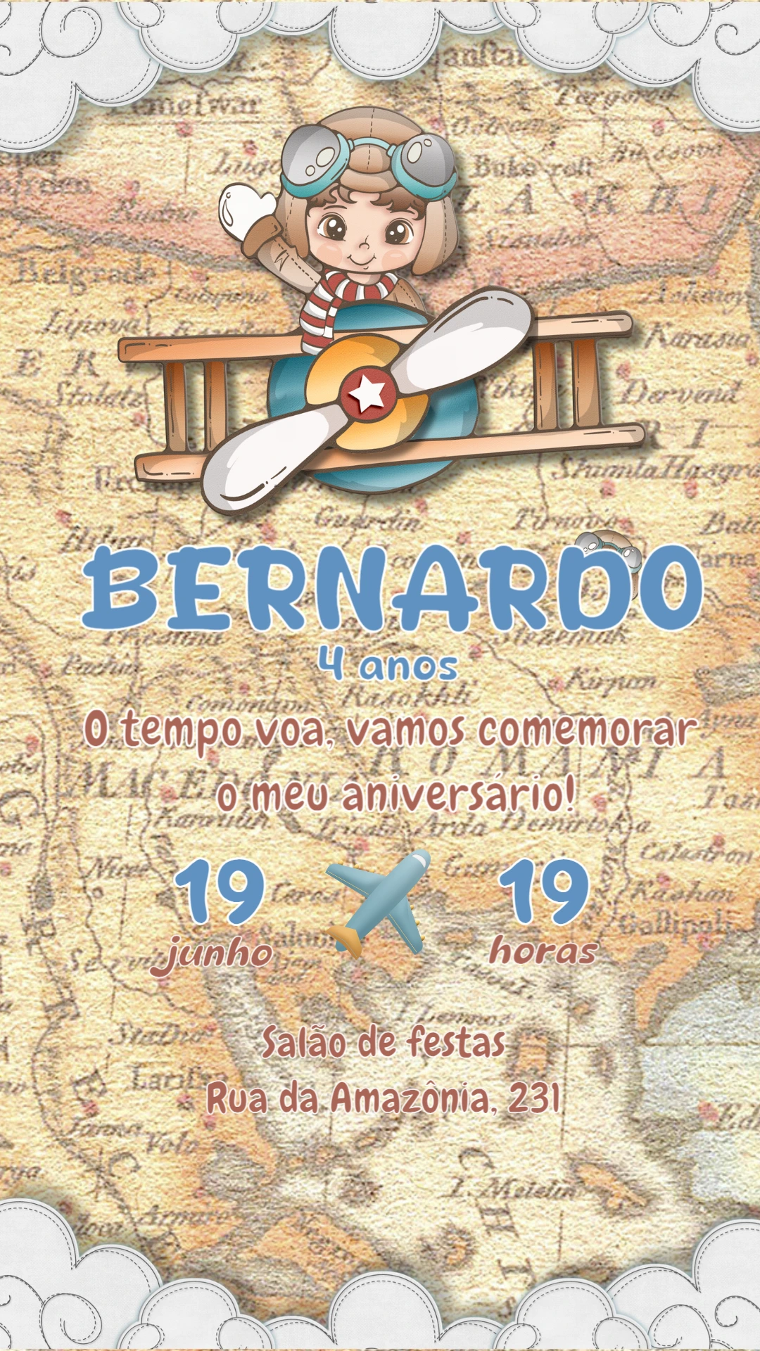 Convite de Aniversário Aviador Vintage para Editar Online