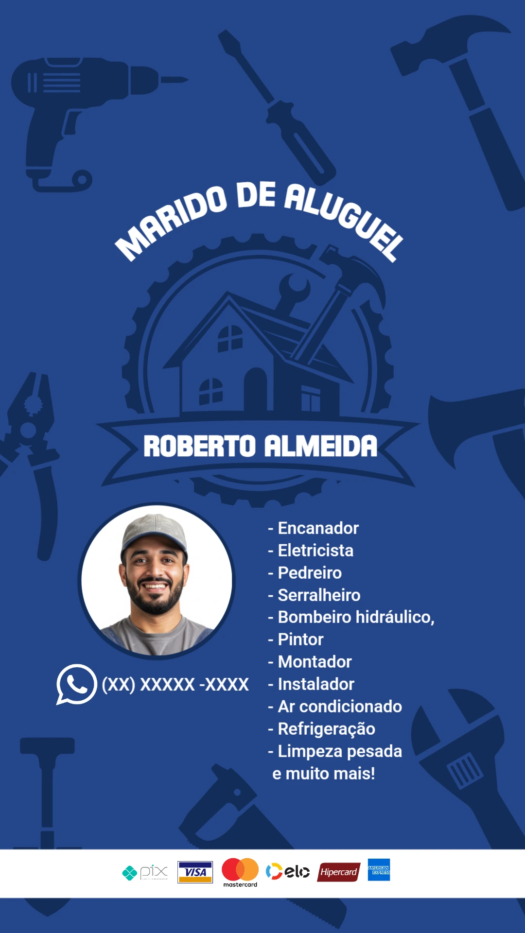 Cartão de Visita Marido de Aluguel com Ferramentas para Editar