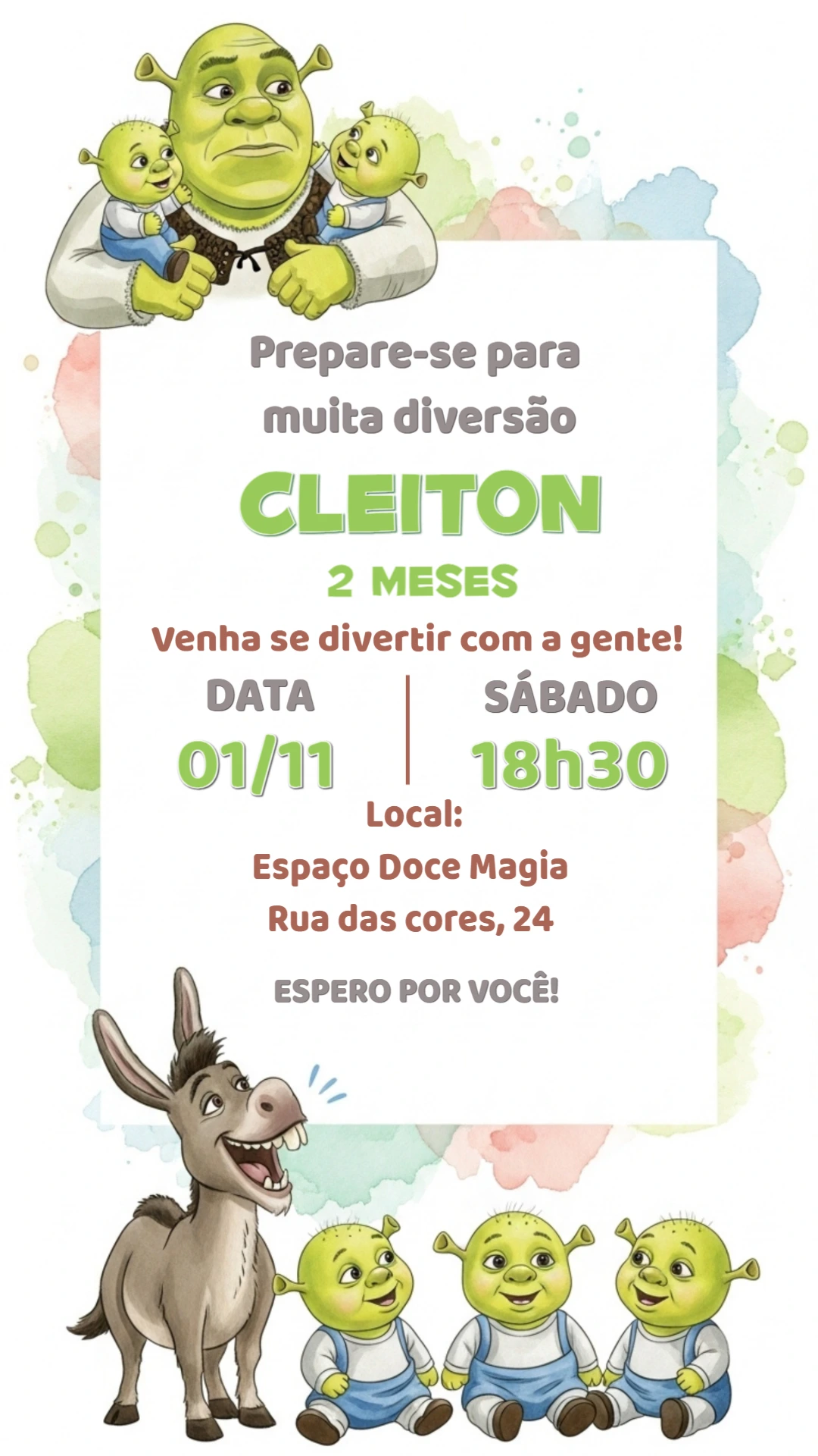 Convite de Aniversário Shrek para Editar Online