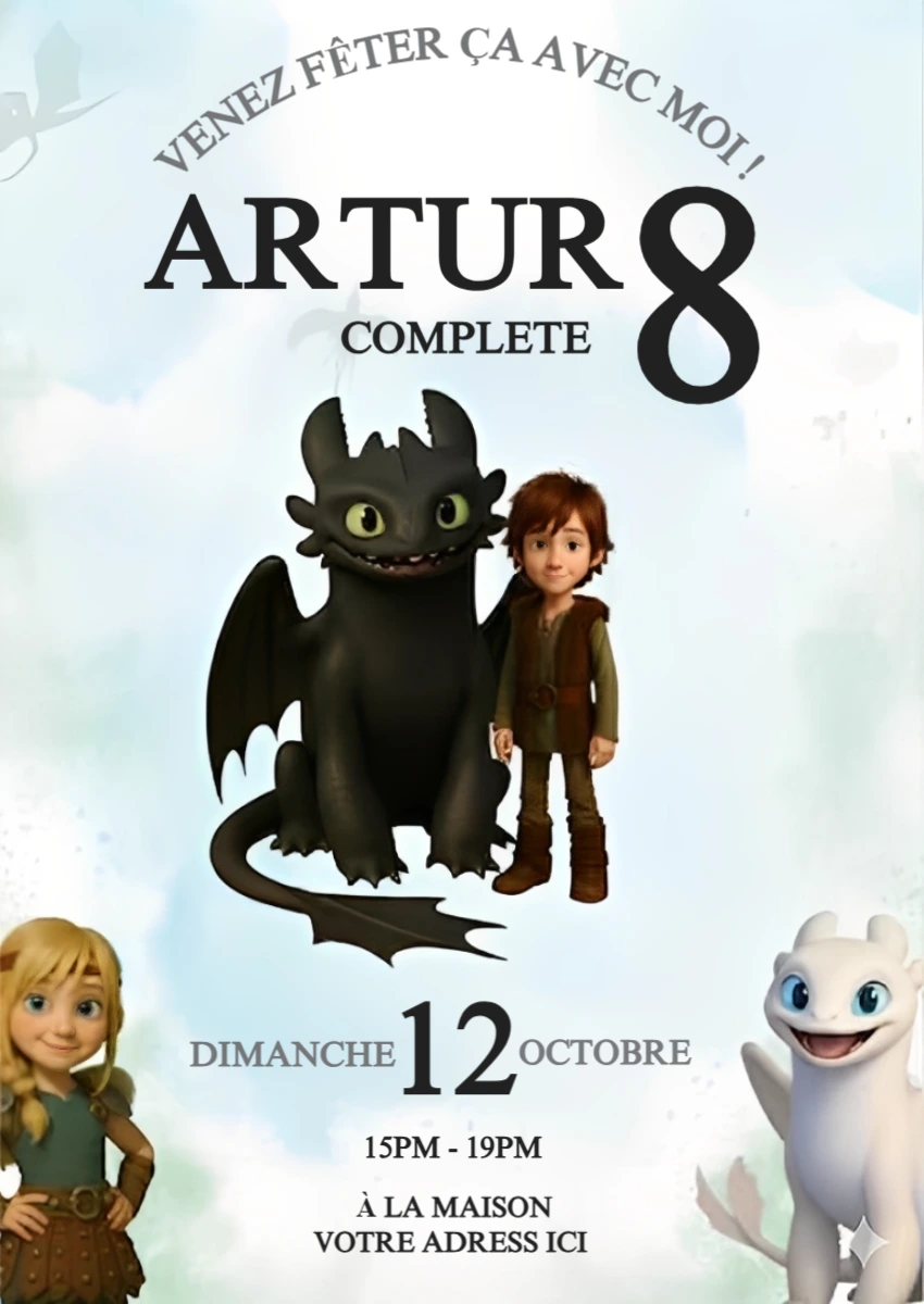 Invitation Anniversaire Dragons à modifier en ligne
